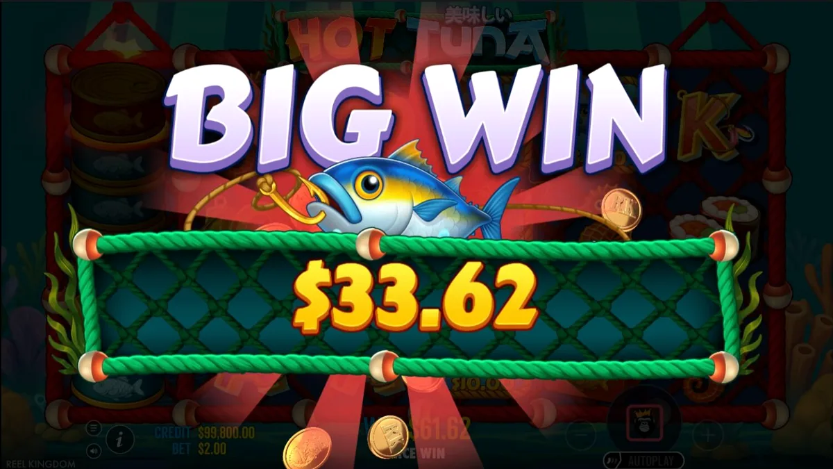 Interface do jogo de slot Hot Tuna com tema de pesca asiática
