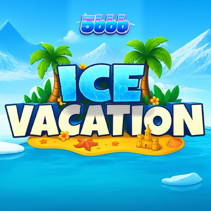Cenário tropical do jogo de slot Ice Vacation com o urso polar